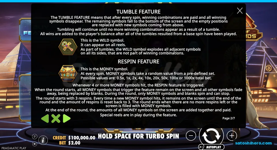Rules page shows wild and money symbol values