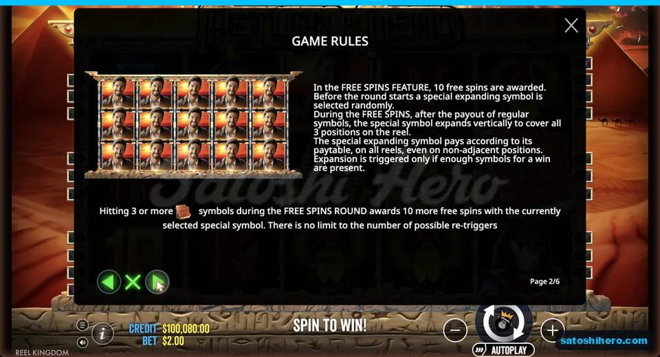 Rules page explains free spins expansion