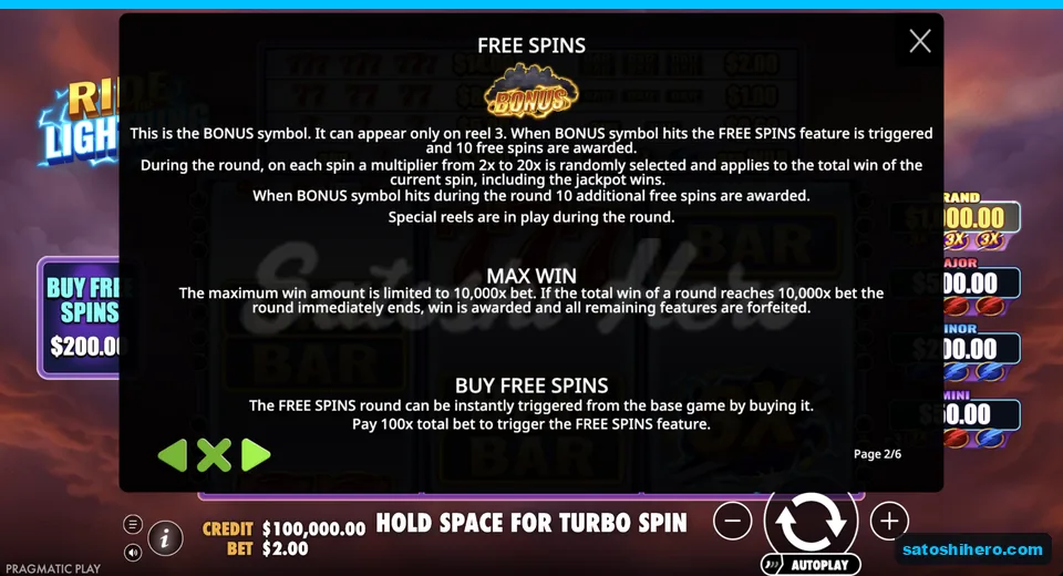 Feature page shows Bonus symbol and multiplier range