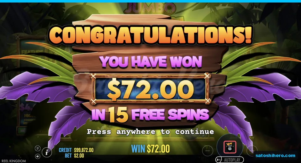 Collect screen shows seventy two dollars won