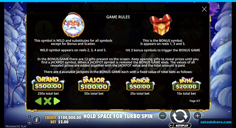 Rules panel shows wild bonus symbol jackpots