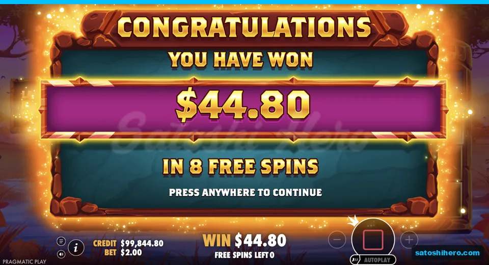 Collect screen shows $44.80 across eight spins