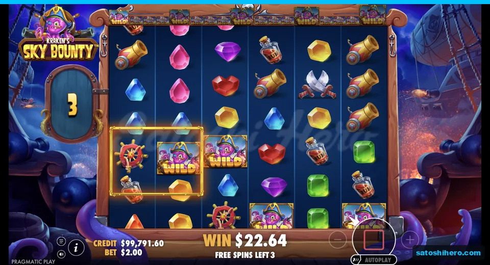 Free spins show wilds with $7.44 total