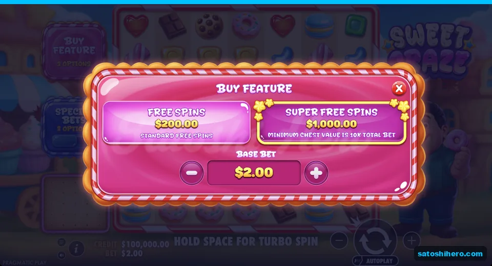 Buy menu lists standard and super free spins