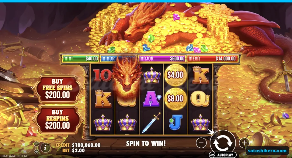 Base grid rests beneath dragon and jackpot ribbon