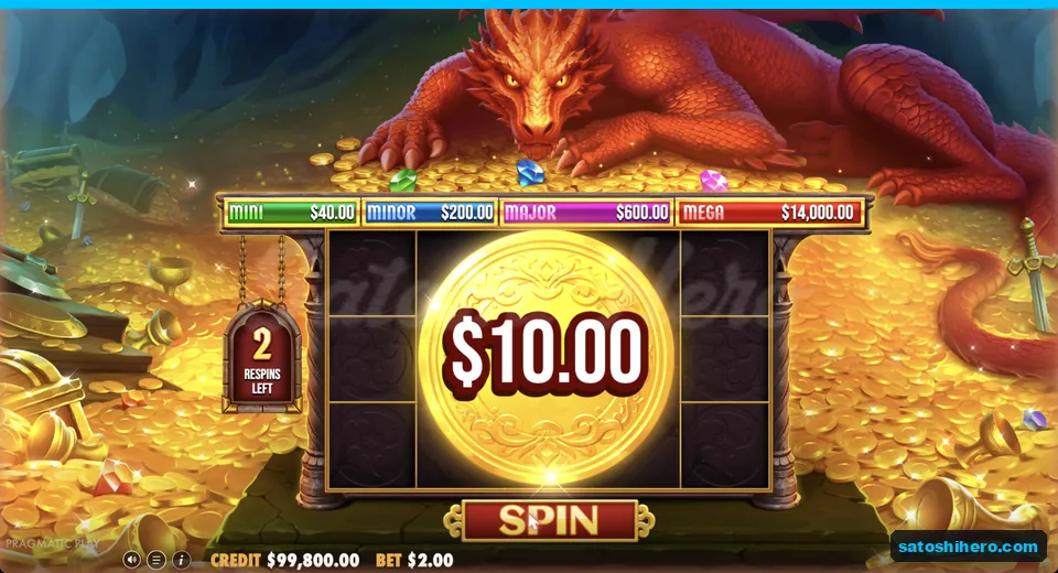 Giant $10.00 Money symbol appears with two respins left