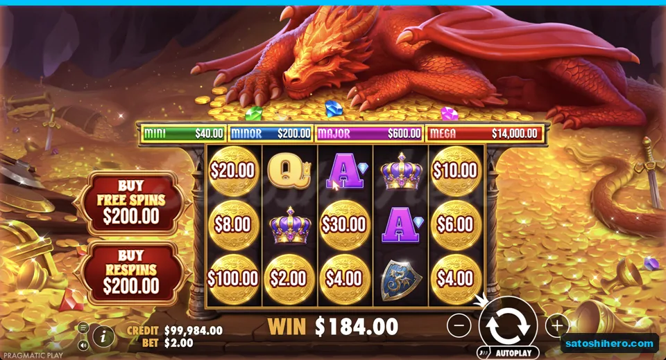 Respin collect screen shows $184.00 win