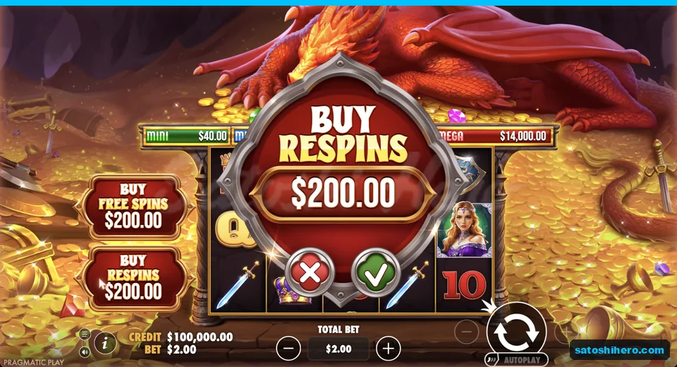 Buy Respins confirmation opens at $200.00