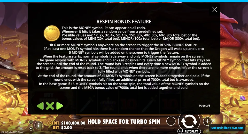 Rules explain Money values and respin resets