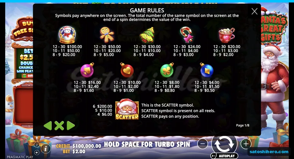 Rules page lists symbol pay values