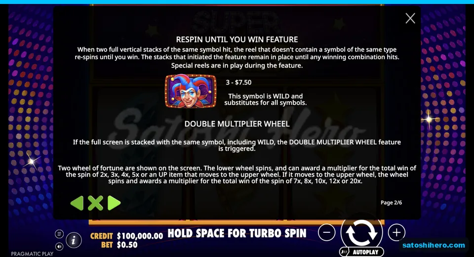 Rules page shows Joker and respin wheel details