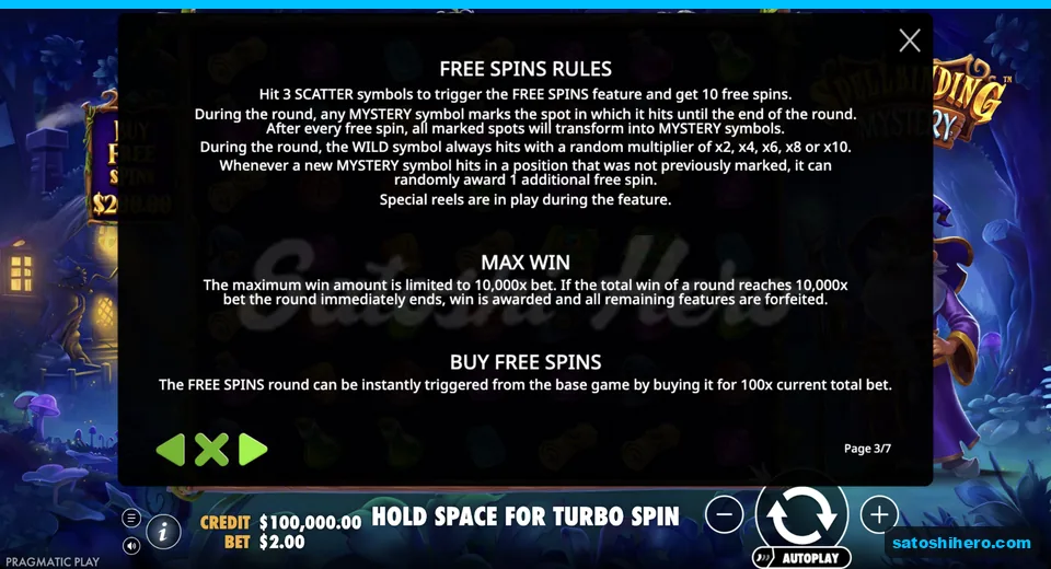 Free Spins rules explain Scatters and Mystery spots