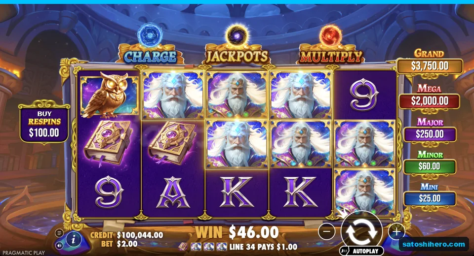 Line win resolves with stacked wizard wilds