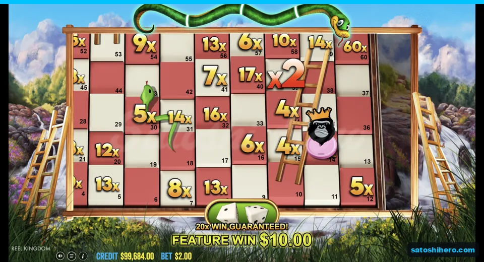 Board view shows multipliers, ladder, snake, token