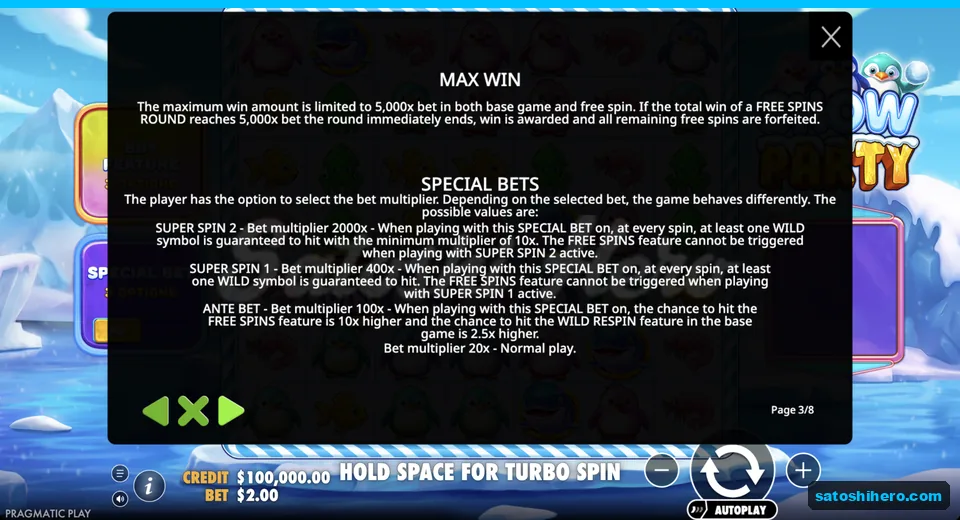 Special bets page shows Super Spin options