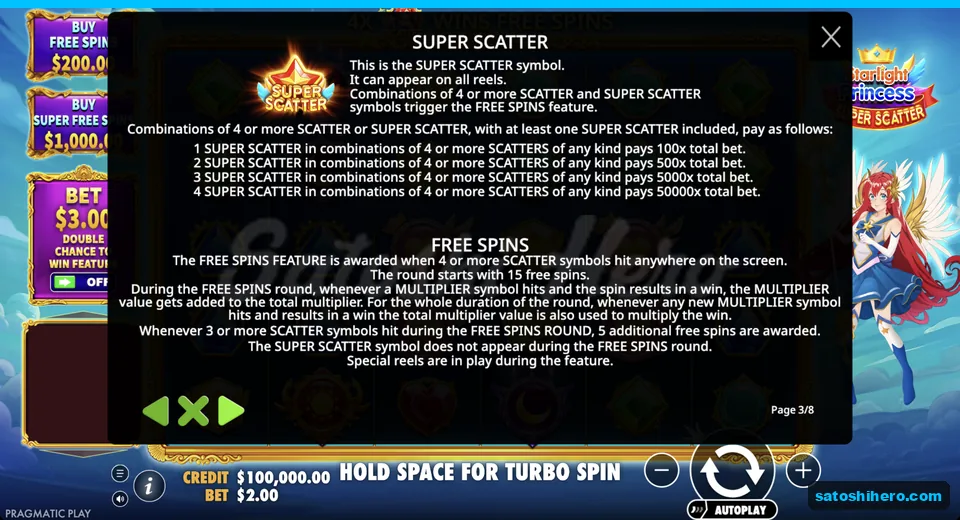 Feature page lists Super Scatter prize groups