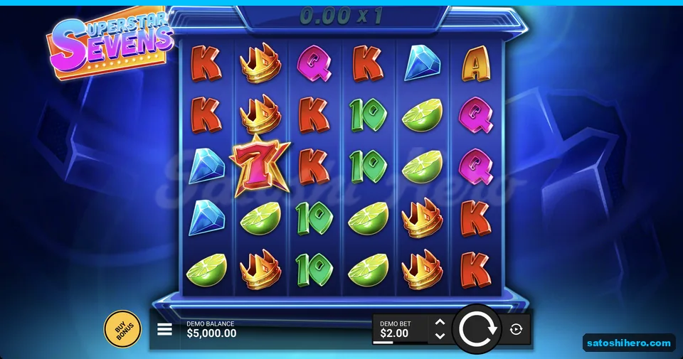 Flaming 7 scatter on blue reel grid