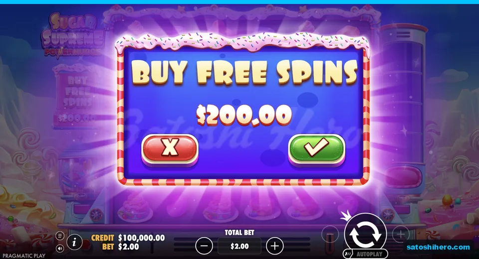 Buy Free Spins confirmation opens at $200