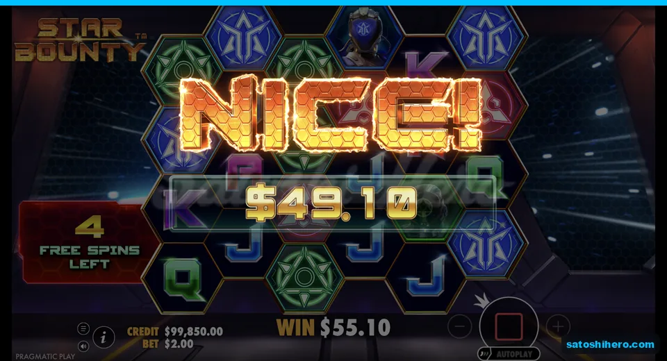 Nice win banner shows $55.10 running total