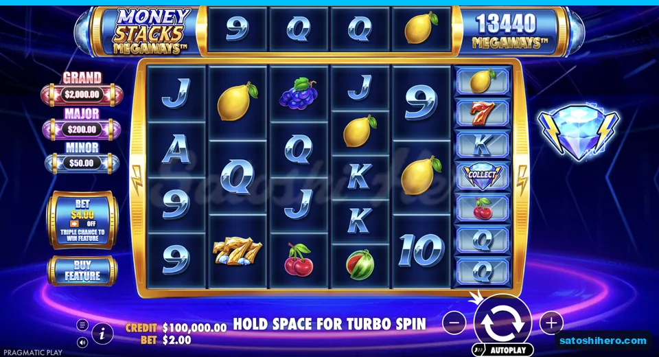 Settled Megaways grid with jackpot meters