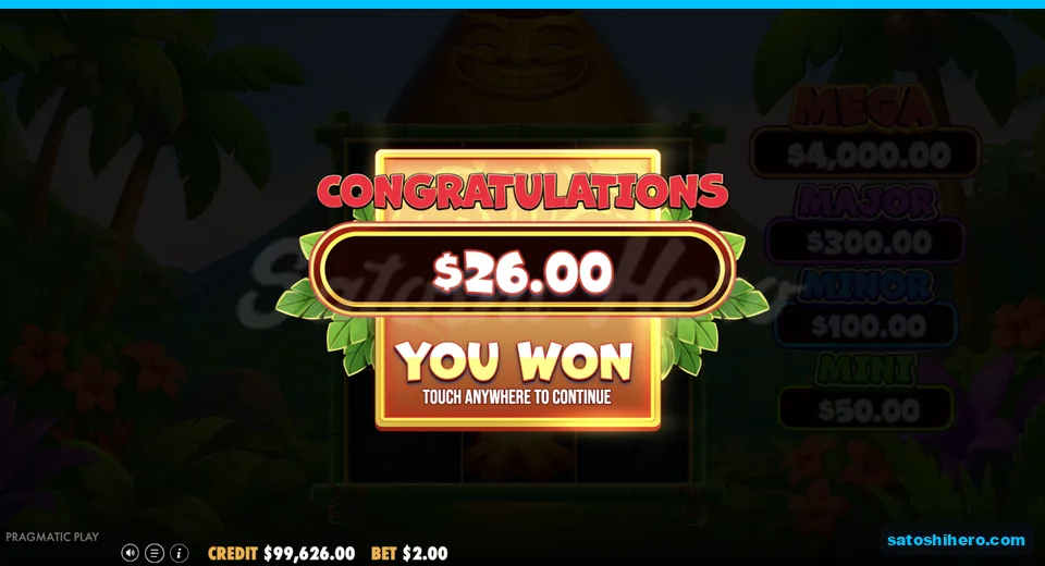 Result screen shows twenty six dollars won