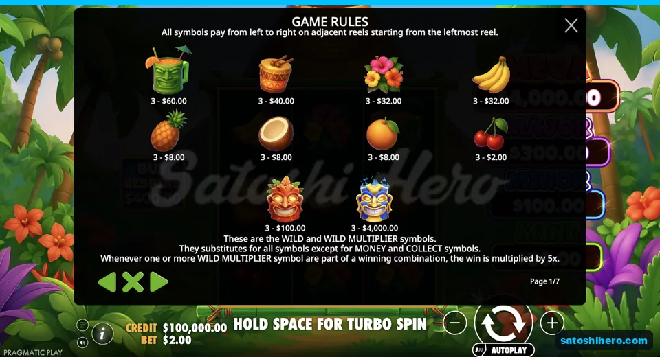 Paytable opens on symbol values and wilds