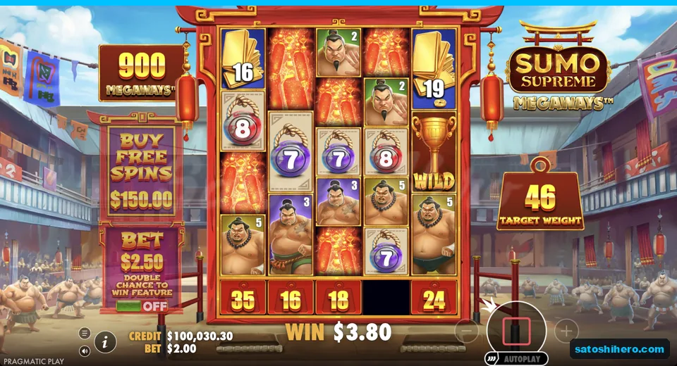 Line win resolves with weight boxes and trophy