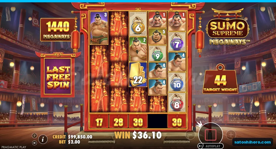 Final free spin shows forty four target and win