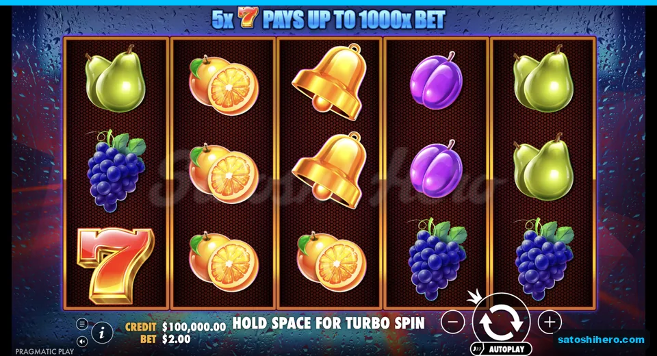 Idle reels show fruit symbols and red seven