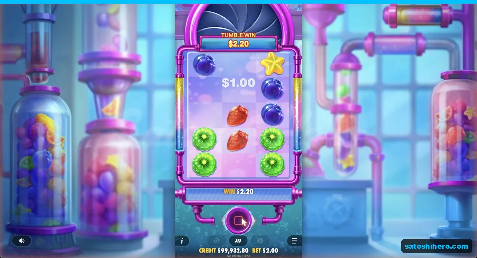 Tumble win resolves with a $2.20 total