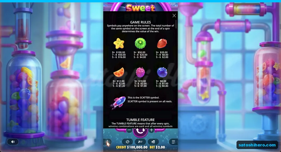 Paytable lists star and fruit symbol values