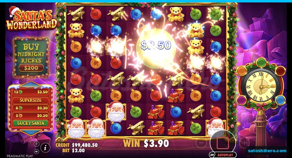 Lucky Santa scatters wilds across a cluster win