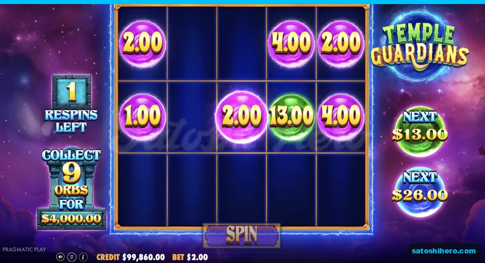 Respins run with purple orbs and green collector