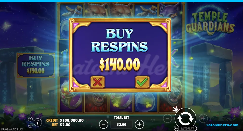 Buy prompt opens at $140.00 respins cost