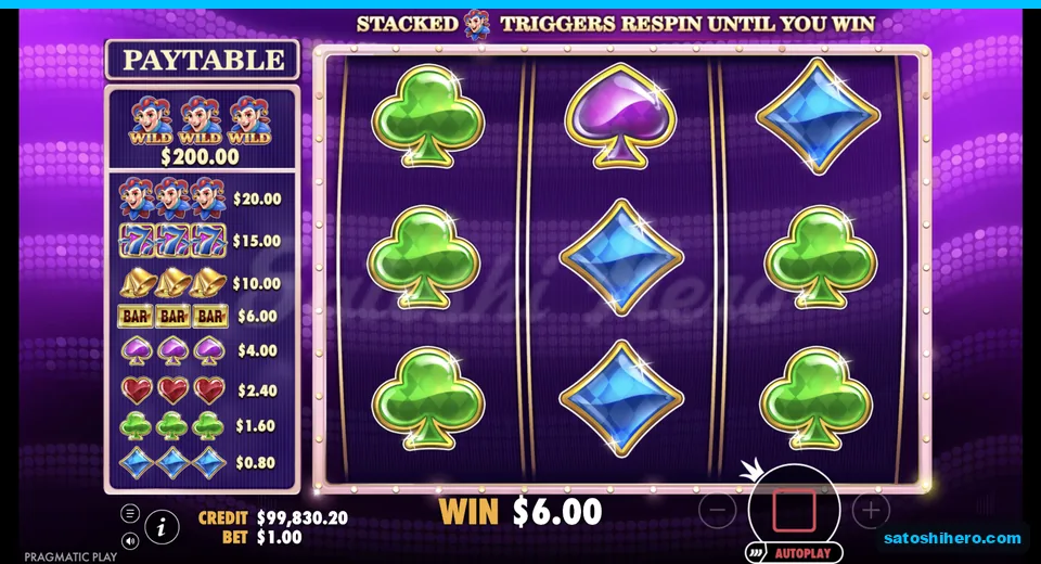 Line win resolves with green clubs for six dollars