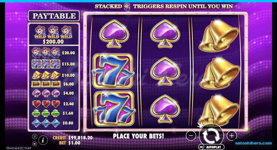 Base reels show sevens, spades and bells beside paytable