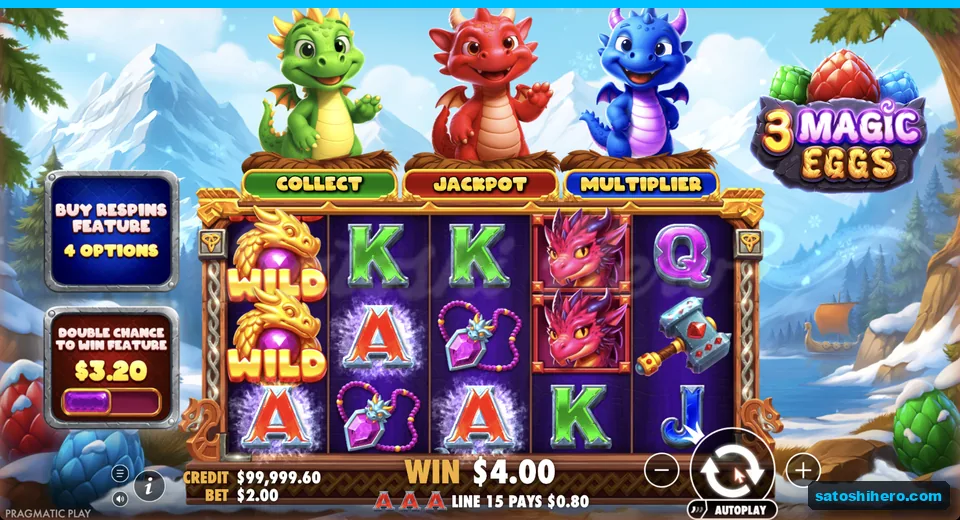 Line win resolves with stacked Wild dragons