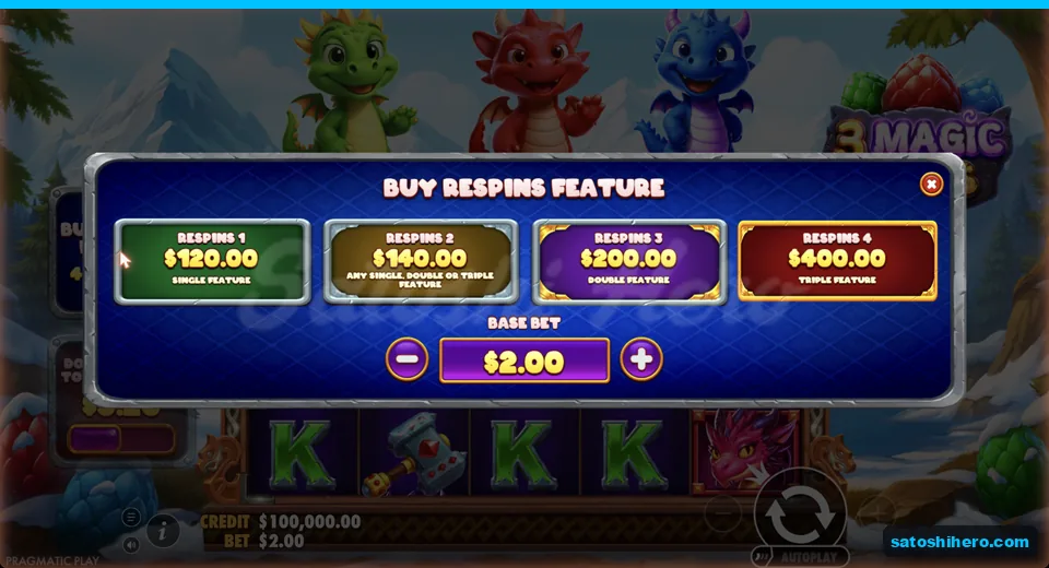 Buy menu opens at the two dollar stake