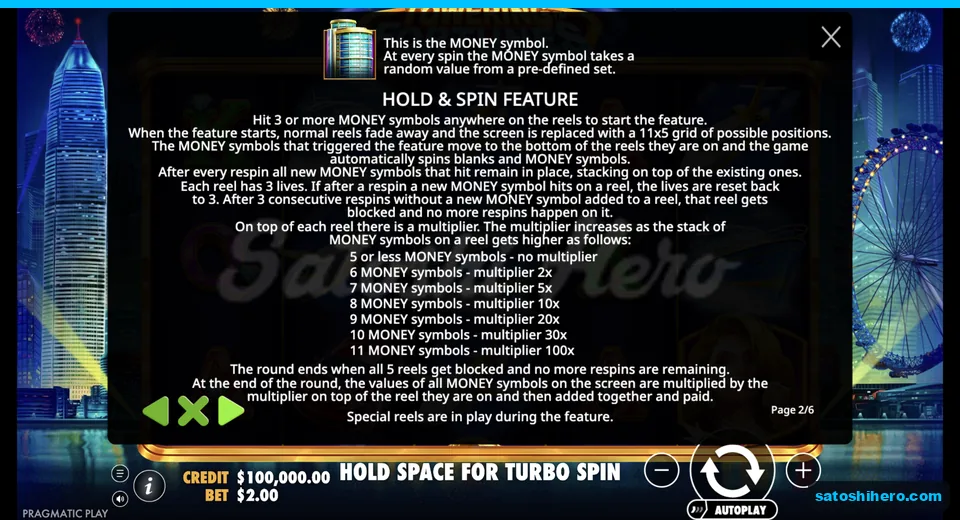 Rules page shows money tower and reel lives