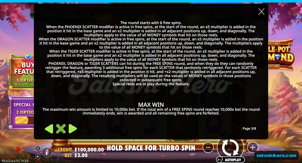 Free Spins rules show multiplier positions
