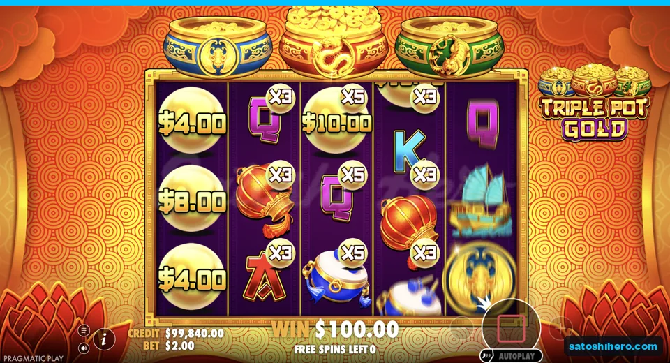 Free spins show $100.00 running win