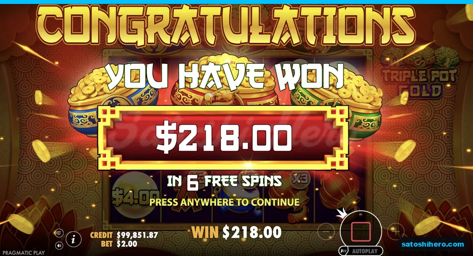 Total win screen shows $218.00 collected