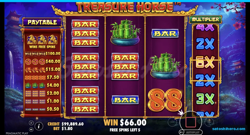 Free spins show stacked reels and 6x
