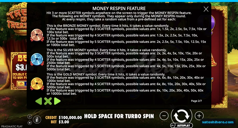Info page shows bronze silver gold values