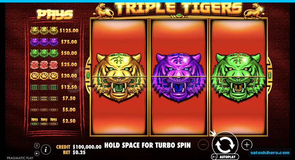 Base reels settle with tiger heads and paytable