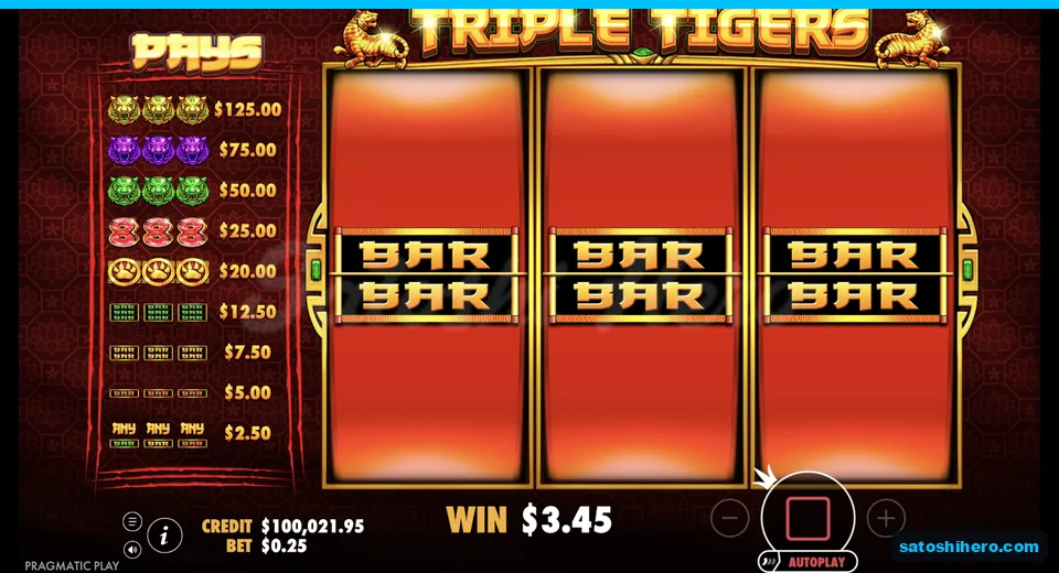 BAR line win settles for three dollars forty five