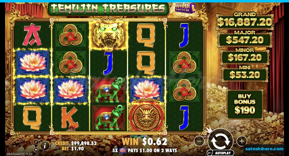 Lotus win resolves with glowing tiger wild