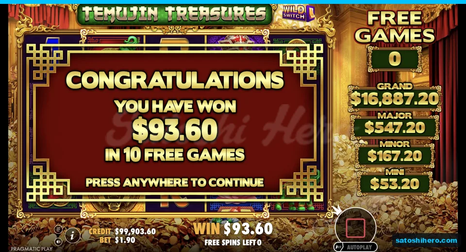 Collect screen shows $93.60 total won