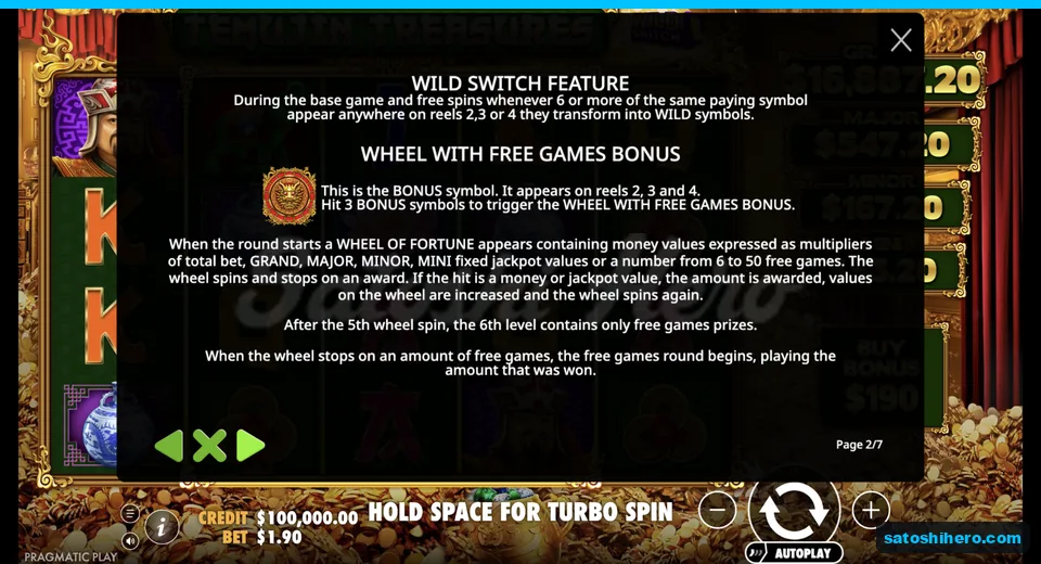 Rules page shows Wild Switch and bonus medallion