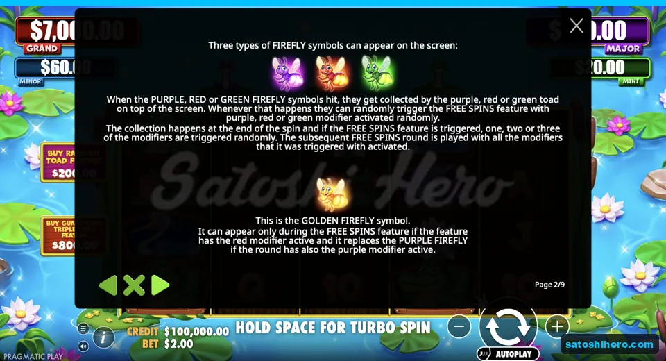 Special firefly symbols appear by colour